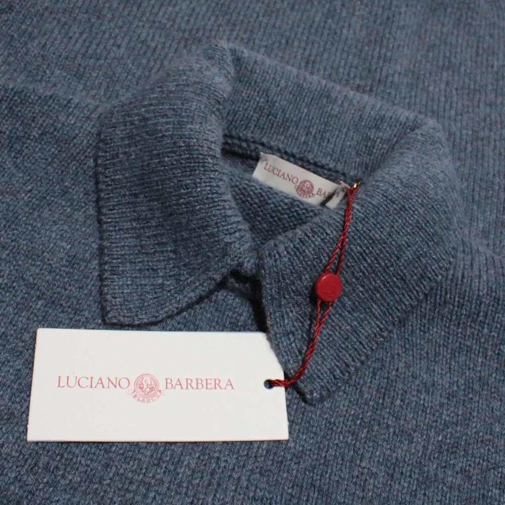 Luciano Barbera NWT Collared Knit Sweater Size 50 (US M) in Blue 100% Cashmere